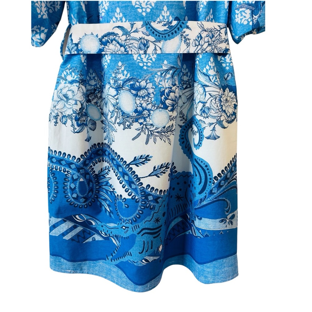 A LOVES A Cobalt Blue Puff Sleeve Tie Waist Cotton Dress Cottagecore Small NWT - Picture 8 of 11